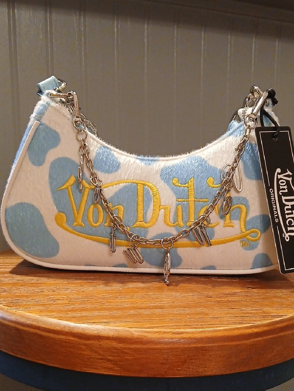 Light Blue Cow Print Von Dutch Shoulder Bag